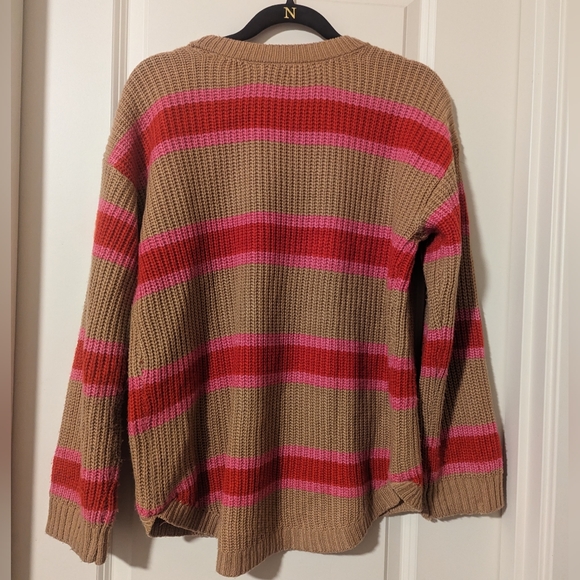 SO Pink, red and camel striped crew neck sweater - Picture 3 of 3